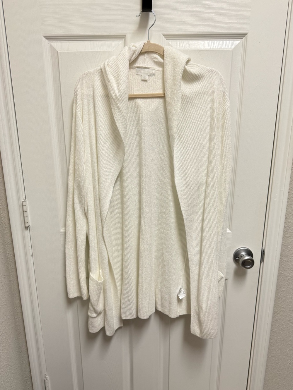 Barefoot Dreams White Open-Front Hooded Women's Sweater Cardigan